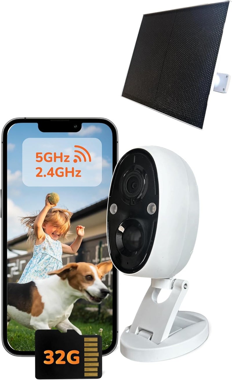 Sensforge 2.5K Solar Powered Outdoor Battery Camera, Smart AI Detection, 5W Solar Panel, Spotlight & Color Night Vision, Dual-Band WiFi (2.4/5GHz), 32GB SD Card, IP65 Weatherproof, No Fees - Image 1